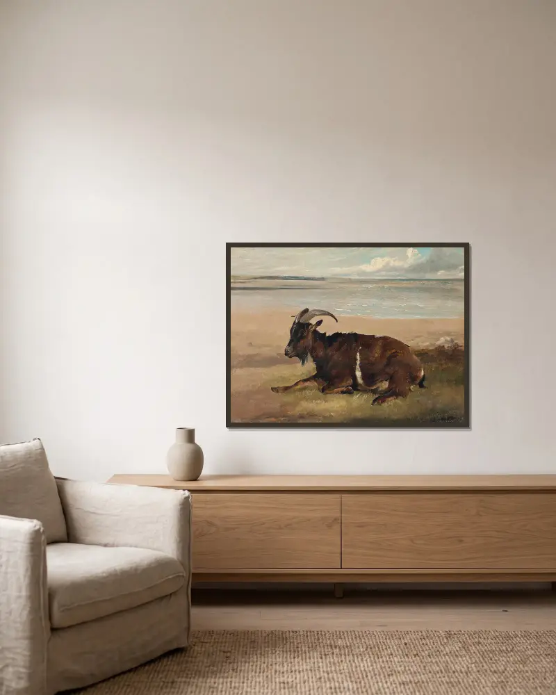 A Goat By The Shore, Margate av Thomas Sidney Cooper inramad på en vägg