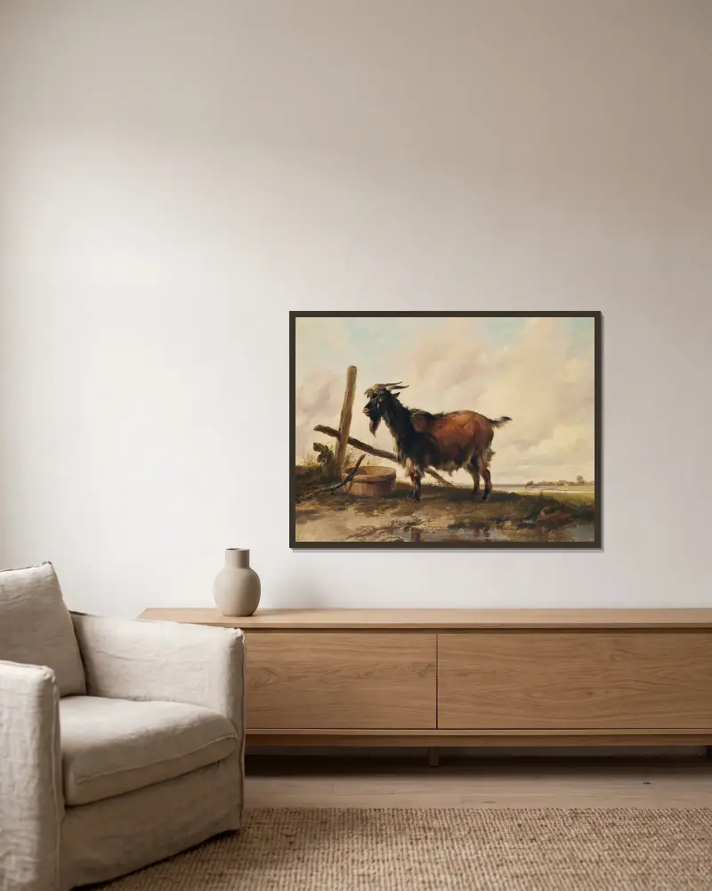 A Goat In A Landscape, Cattle Beyond av Thomas Sidney Cooper inramad på en vägg