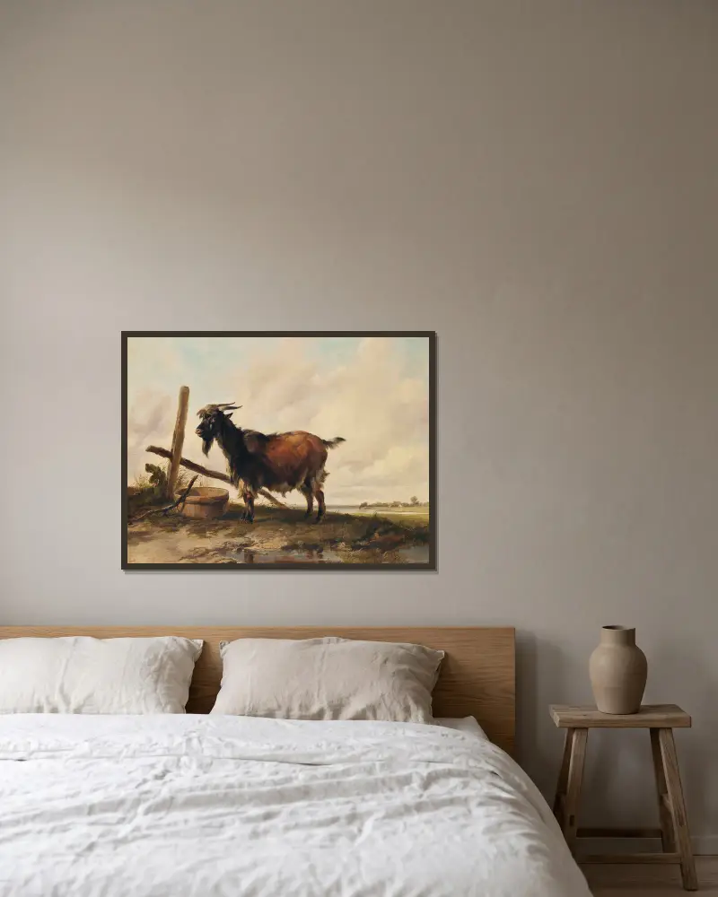 A Goat In A Landscape, Cattle Beyond av Thomas Sidney Cooper inramad på en vägg