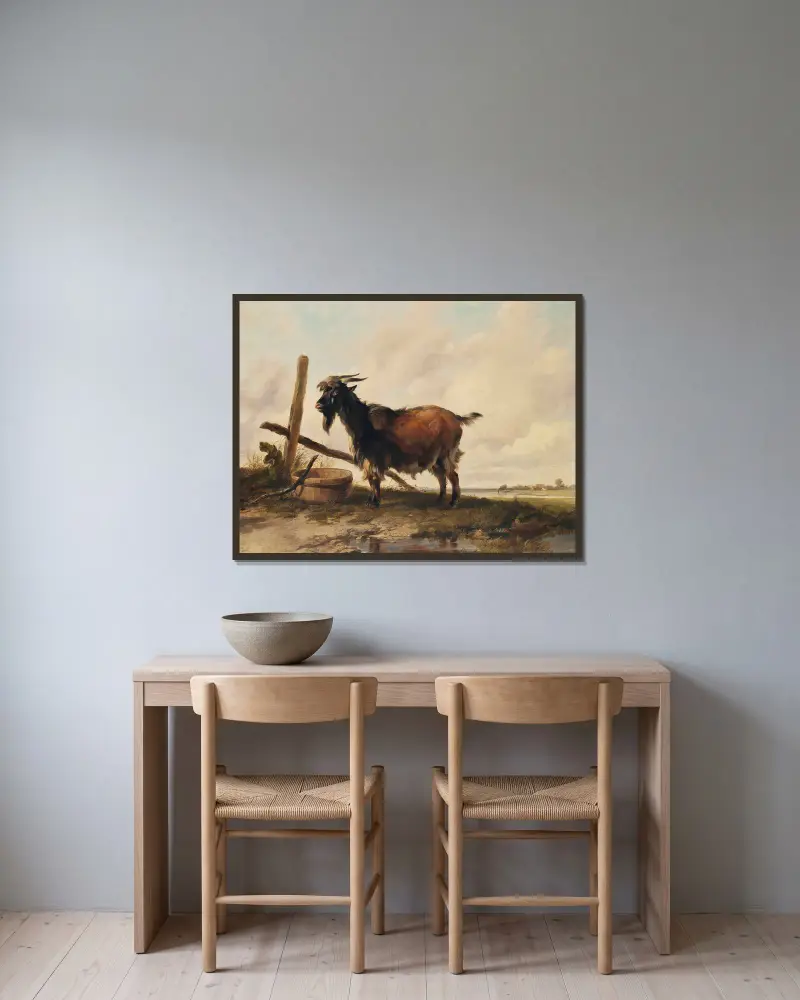 A Goat In A Landscape, Cattle Beyond av Thomas Sidney Cooper inramad på en vägg