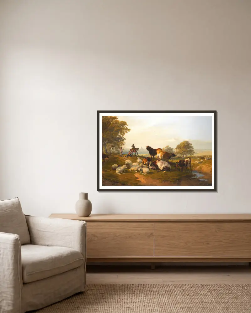 Ein Abend der Ruhe von Thomas Sidney Cooper gerahmt an einer Wand