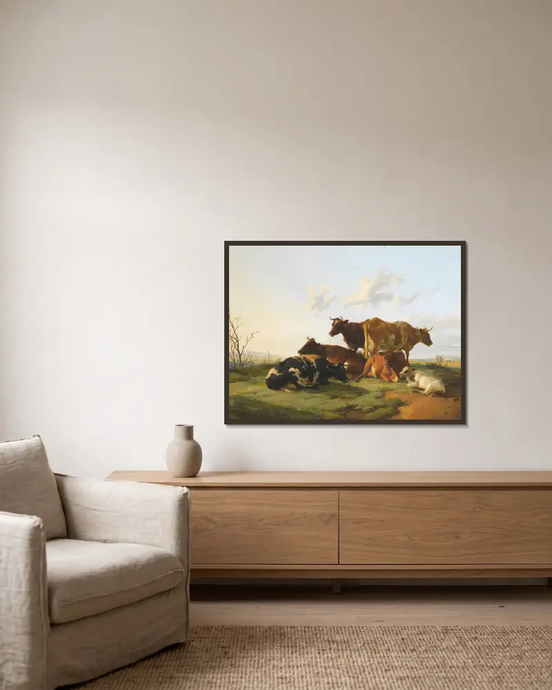 Cattle Grazing In Canterbury Meadows av Thomas Sidney Cooper inramad på en vägg