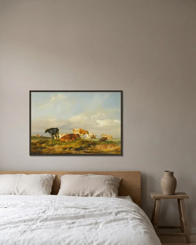 Cattle In A Kent Meadow av Thomas Sidney Cooper inramad på en vägg