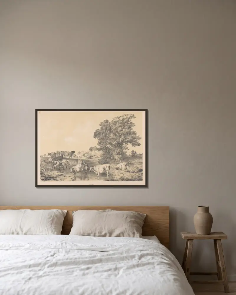 Landschaft mit Kühen von Thomas Sidney Cooper gerahmt an einer Wand