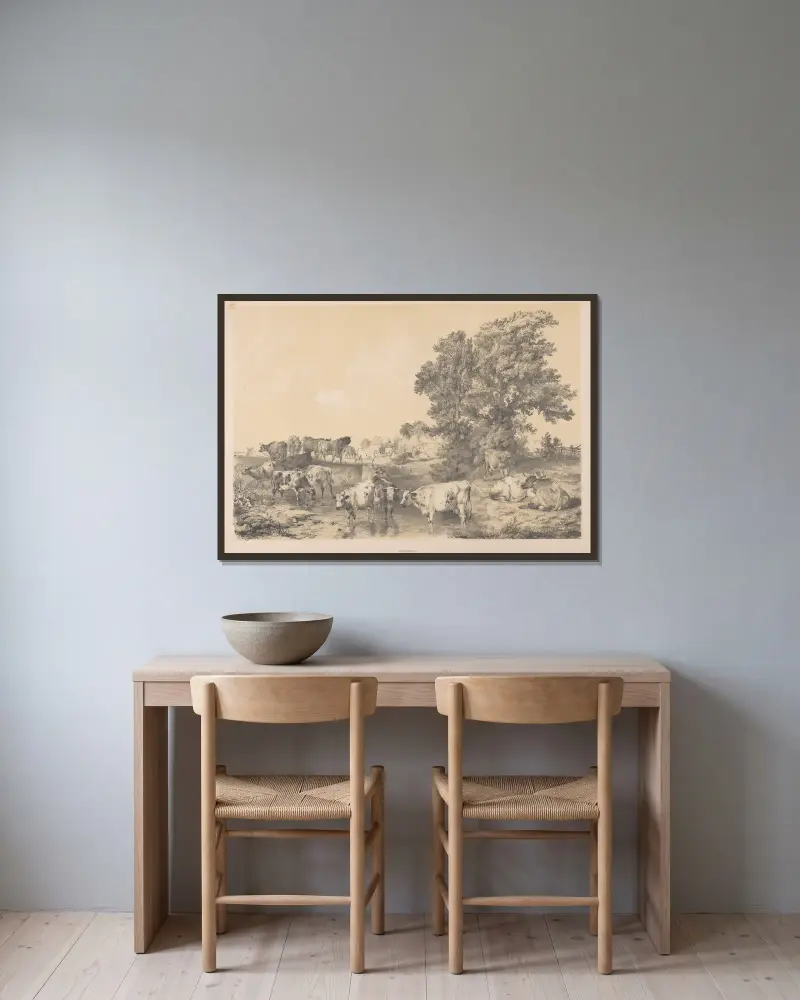 Landschaft mit Kühen von Thomas Sidney Cooper gerahmt an einer Wand