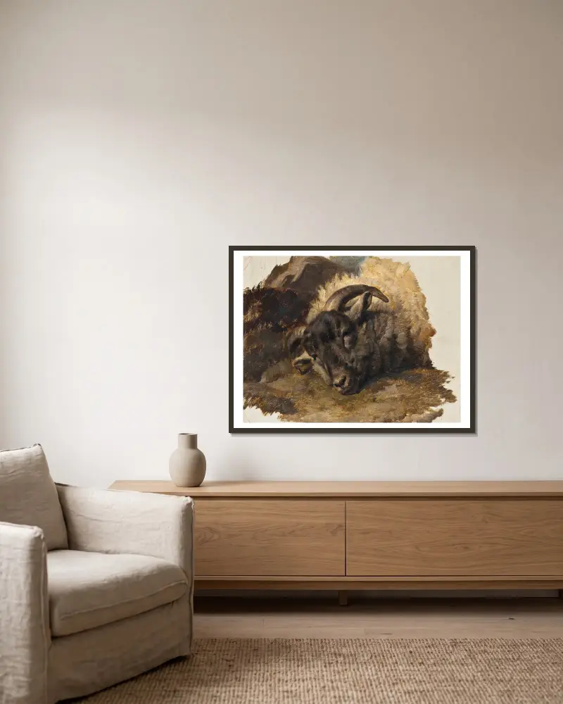 Study Of A Ram’s Head av Thomas Sidney Cooper inramad på en vägg