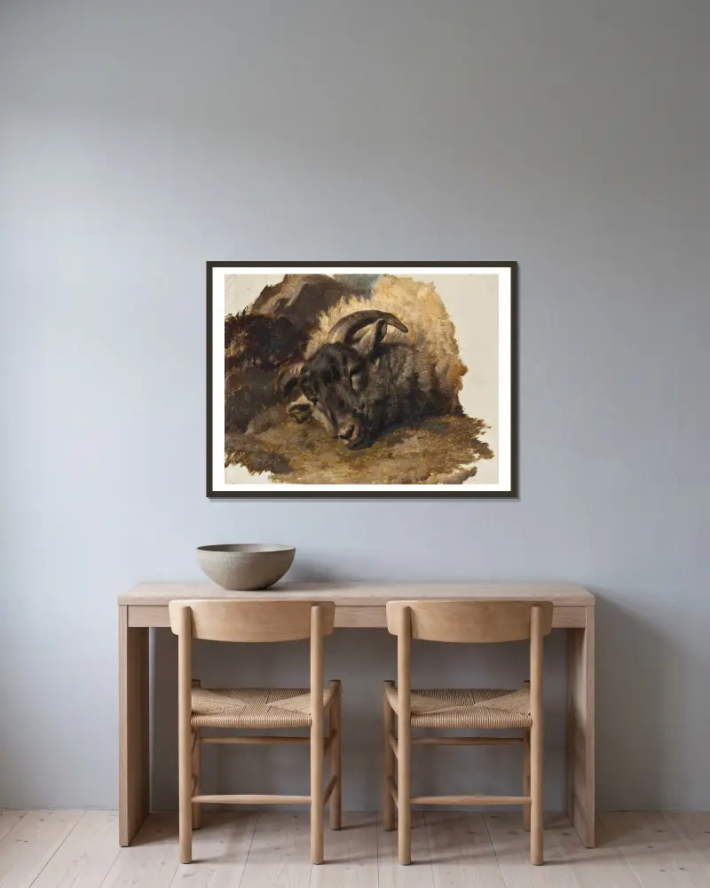 Study Of A Ram’s Head av Thomas Sidney Cooper inramad på en vägg