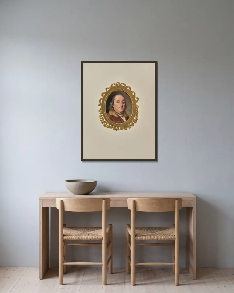 Benjamin Franklin. – nr 2 av Joseph Siffred Duplessis inramad på en vägg