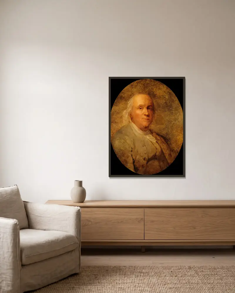 Benjamin Franklin (1706-1790) – nr 3 av Joseph Siffred Duplessis inramad på en vägg