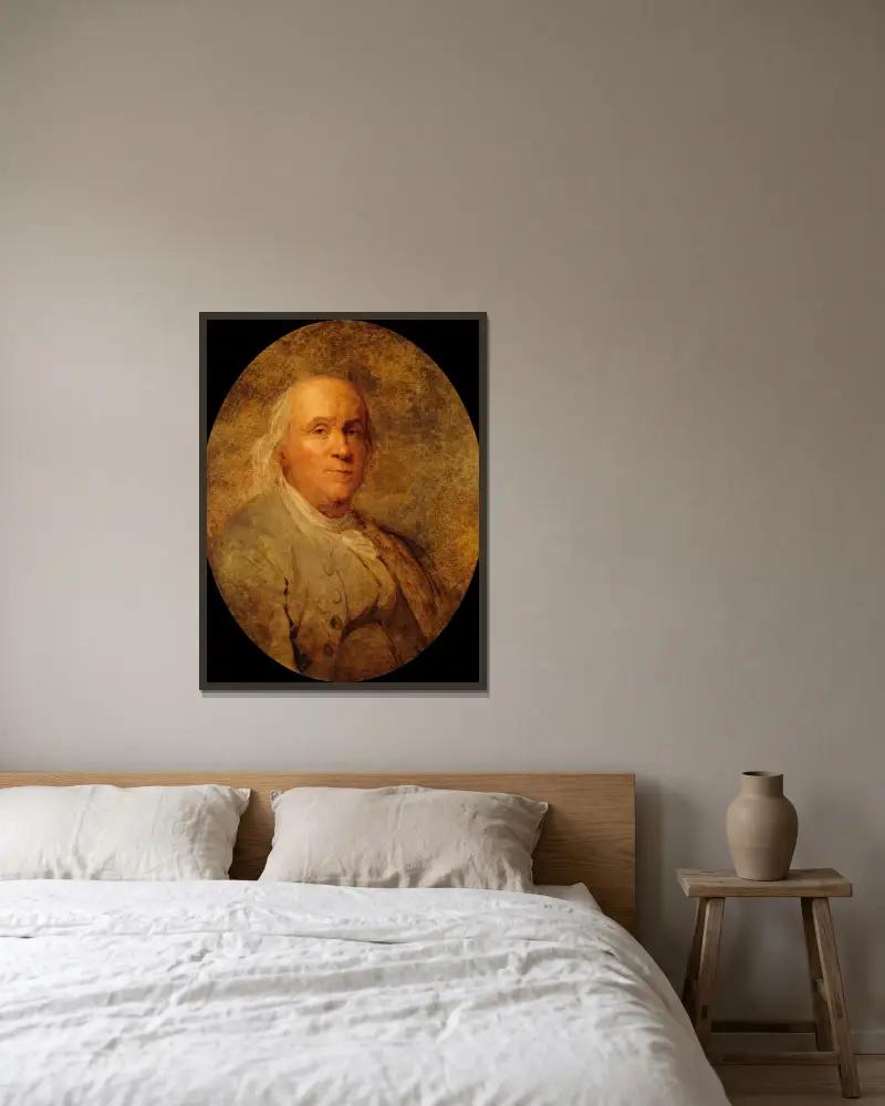 Benjamin Franklin (1706-1790) – nr 3 av Joseph Siffred Duplessis inramad på en vägg
