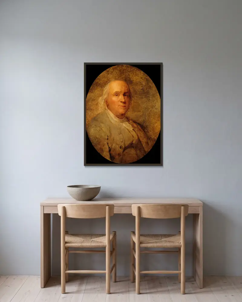 Benjamin Franklin (1706-1790) – nr 3 av Joseph Siffred Duplessis inramad på en vägg