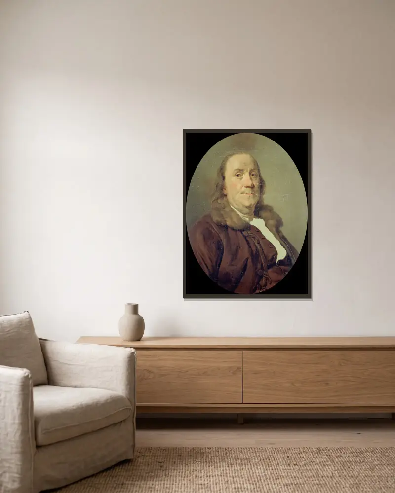 Benjamin Franklin (1706-1790) – nr 4 av Joseph Siffred Duplessis inramad på en vägg