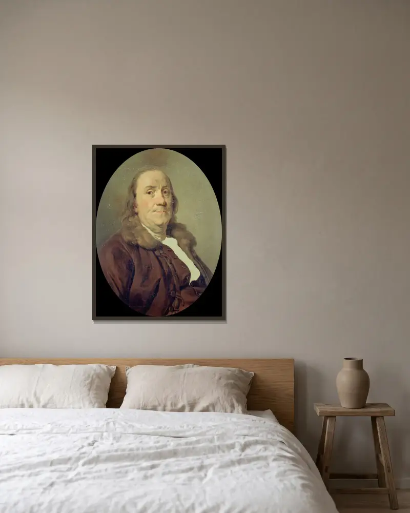 Benjamin Franklin (1706-1790) – nr 4 av Joseph Siffred Duplessis inramad på en vägg