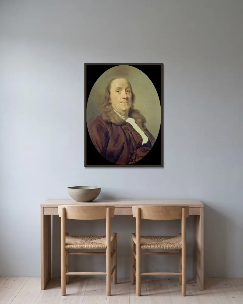 Benjamin Franklin (1706-1790) – nr 4 av Joseph Siffred Duplessis inramad på en vägg