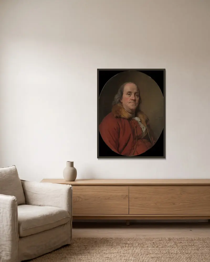 Benjamin Franklin (1706–1790) – nr 5 av Joseph Siffred Duplessis inramad på en vägg