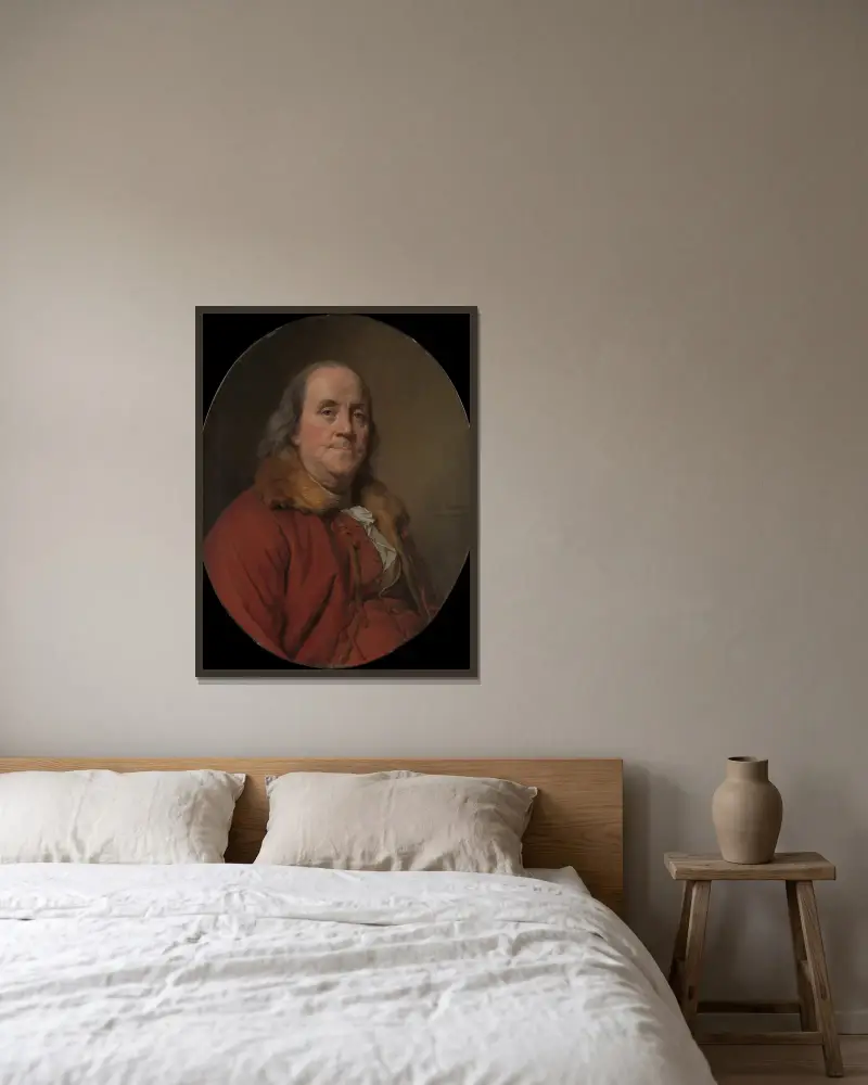 Benjamin Franklin (1706–1790) – nr 5 av Joseph Siffred Duplessis inramad på en vägg