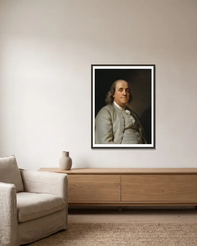 Benjamin Franklin – nr 1 av Joseph Siffred Duplessis inramad på en vägg