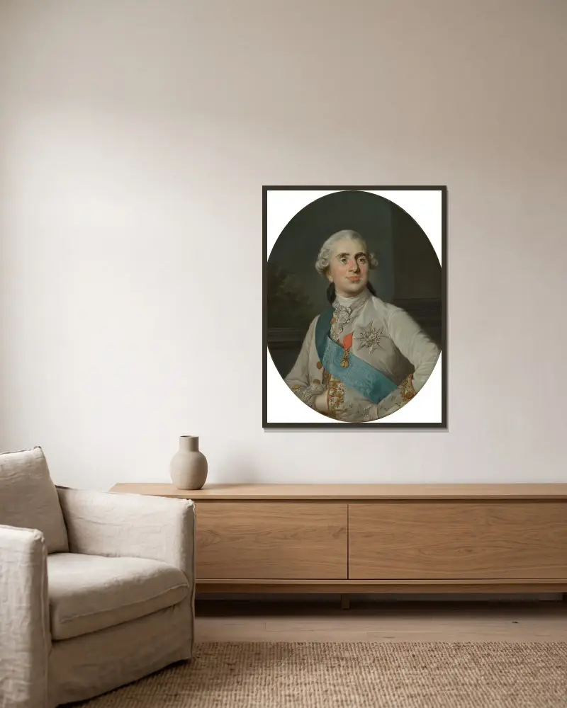 Bröstbild av kung Ludvig XVI av Frankrike av Joseph Siffred Duplessis inramad på en vägg