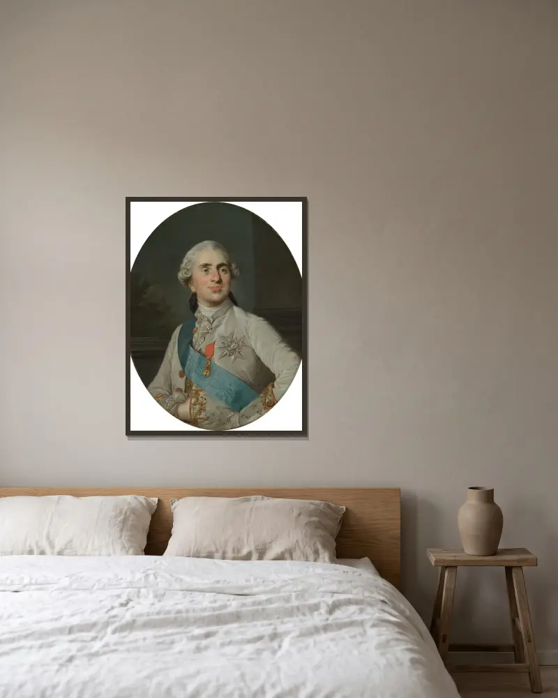Bröstbild av kung Ludvig XVI av Frankrike av Joseph Siffred Duplessis inramad på en vägg