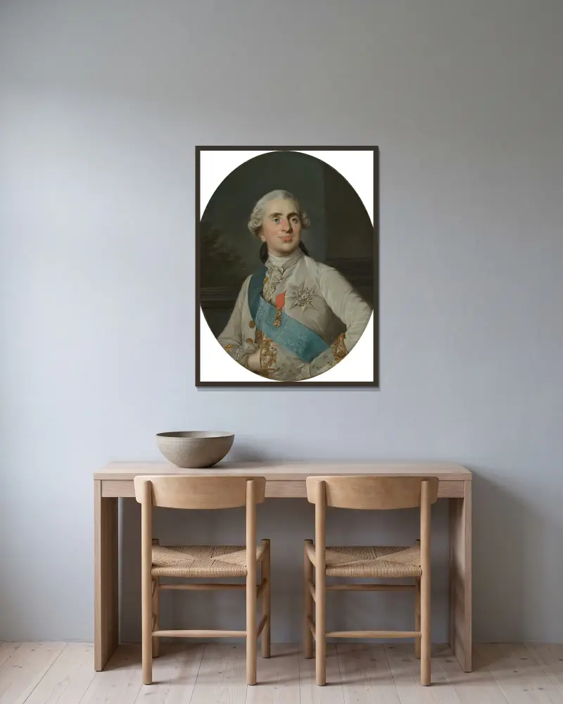 Bröstbild av kung Ludvig XVI av Frankrike av Joseph Siffred Duplessis inramad på en vägg