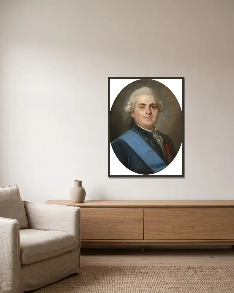 Portrait de Louis-Stanislas-Xavier de France av Joseph Siffred Duplessis inramad på en vägg