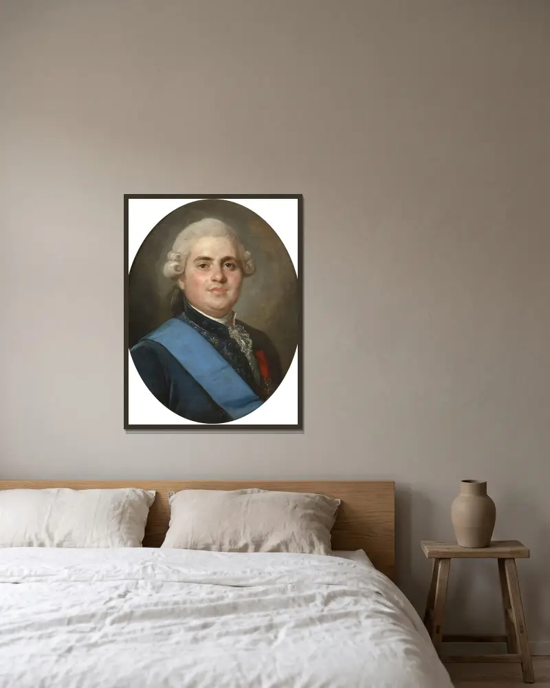 Portrait de Louis-Stanislas-Xavier de France av Joseph Siffred Duplessis inramad på en vägg