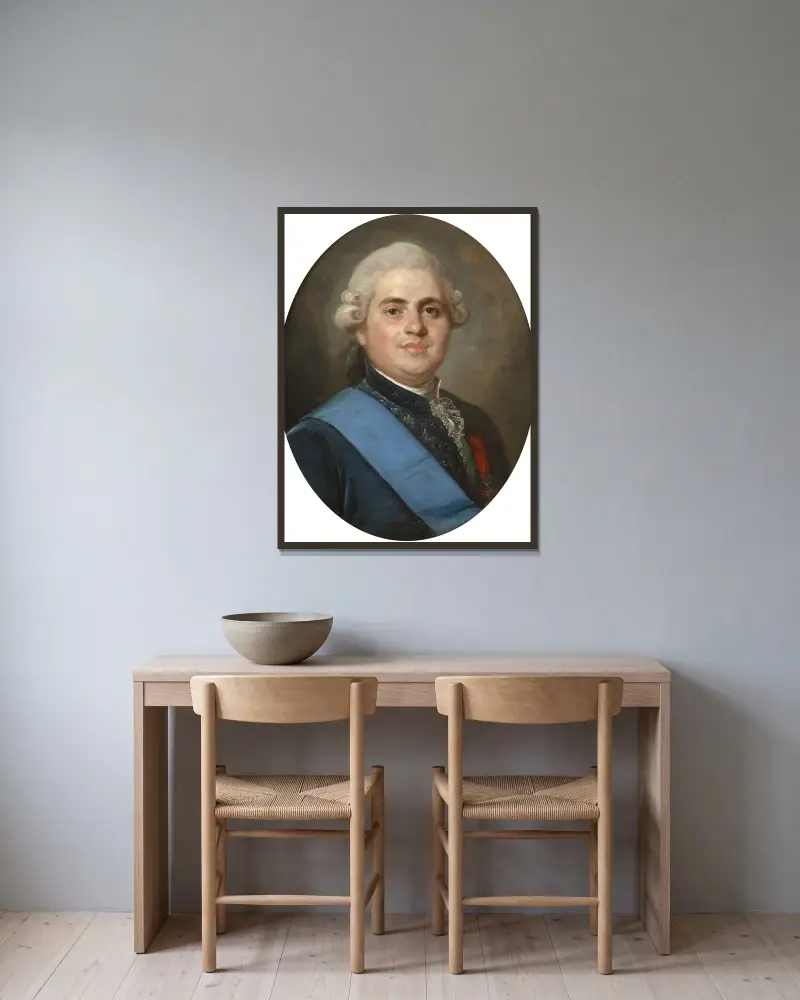 Portrait de Louis-Stanislas-Xavier de France av Joseph Siffred Duplessis inramad på en vägg