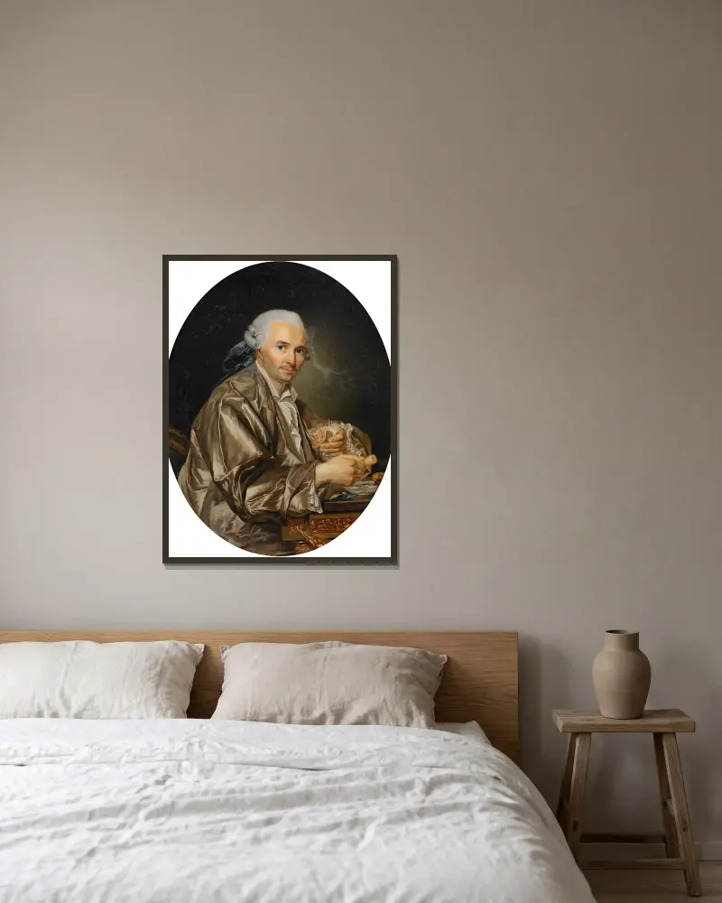 Porträt eines Herrn, der Muscheln sammelt von Joseph Siffred Duplessis gerahmt an einer Wand