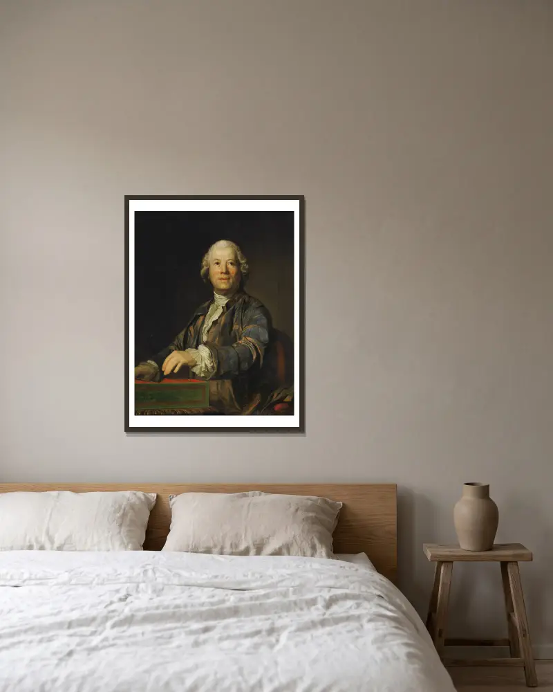 Porträtt av Christoph Willibald Ritter von Gluck av Joseph Siffred Duplessis inramad på en vägg