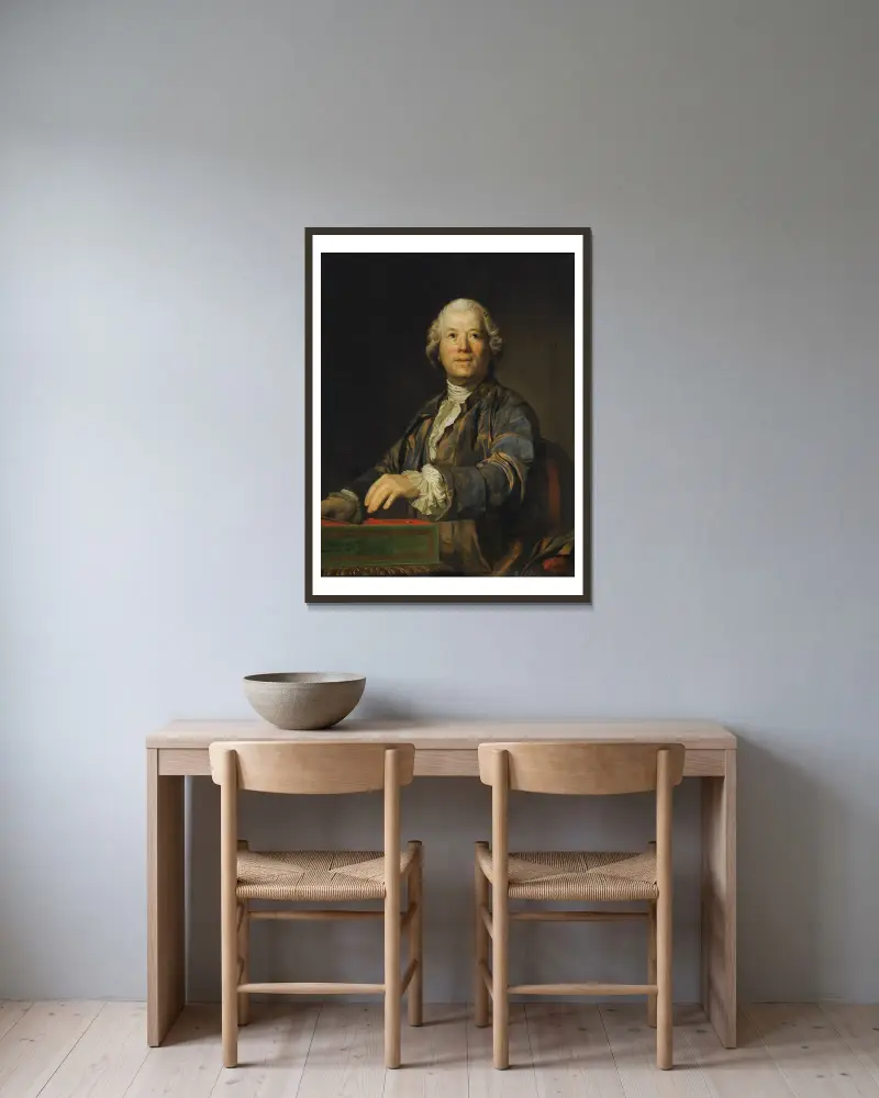 Porträtt av Christoph Willibald Ritter von Gluck av Joseph Siffred Duplessis inramad på en vägg