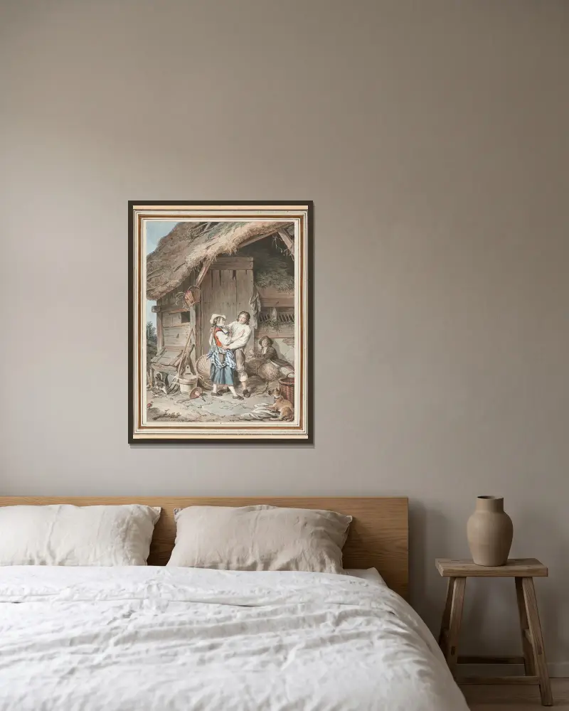 Der süße Korb der Berner Bäuerin von Sigmund Freudenberger gerahmt an einer Wand