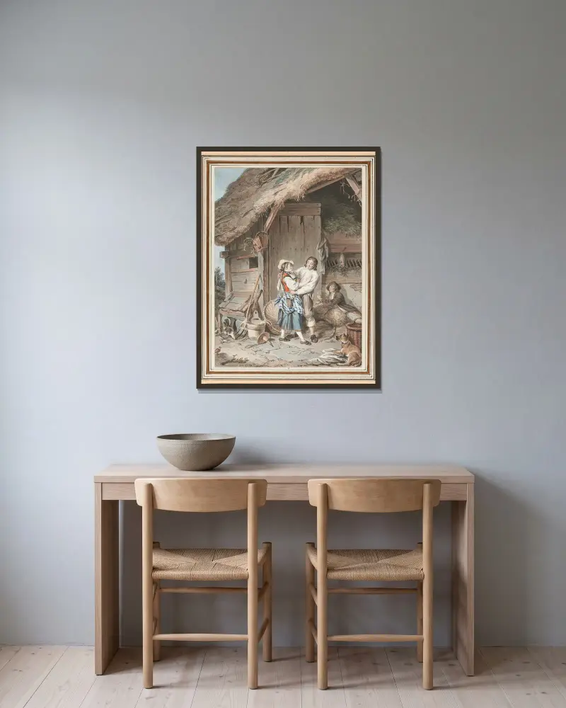 Der süße Korb der Berner Bäuerin von Sigmund Freudenberger gerahmt an einer Wand