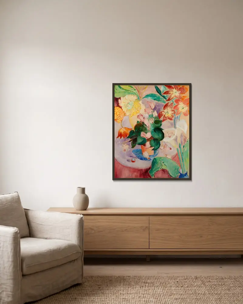Still Life von Sigrid Hjertén gerahmt an einer Wand