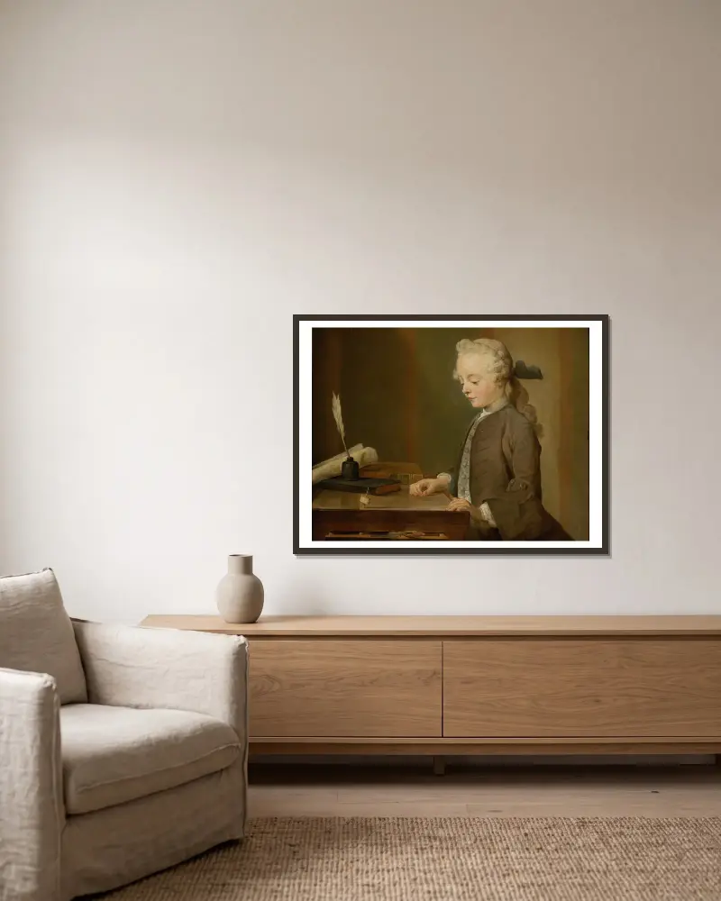 Porträtt av Auguste Gabriel Godefroy av Jean Siméon Chardin inramad på en vägg