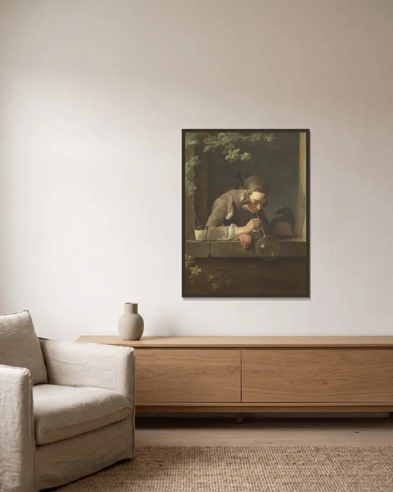 Seifenblasen von Jean Siméon Chardin gerahmt an einer Wand