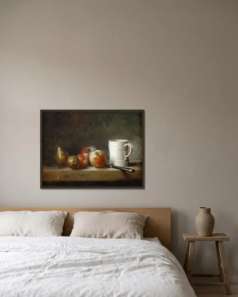 Stilleben med en vit mugg av Jean Siméon Chardin inramad på en vägg