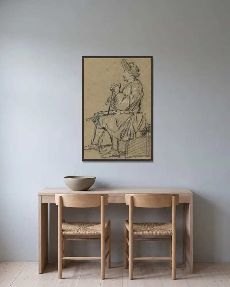 Study of a Seated Man av Jean Siméon Chardin inramad på en vägg
