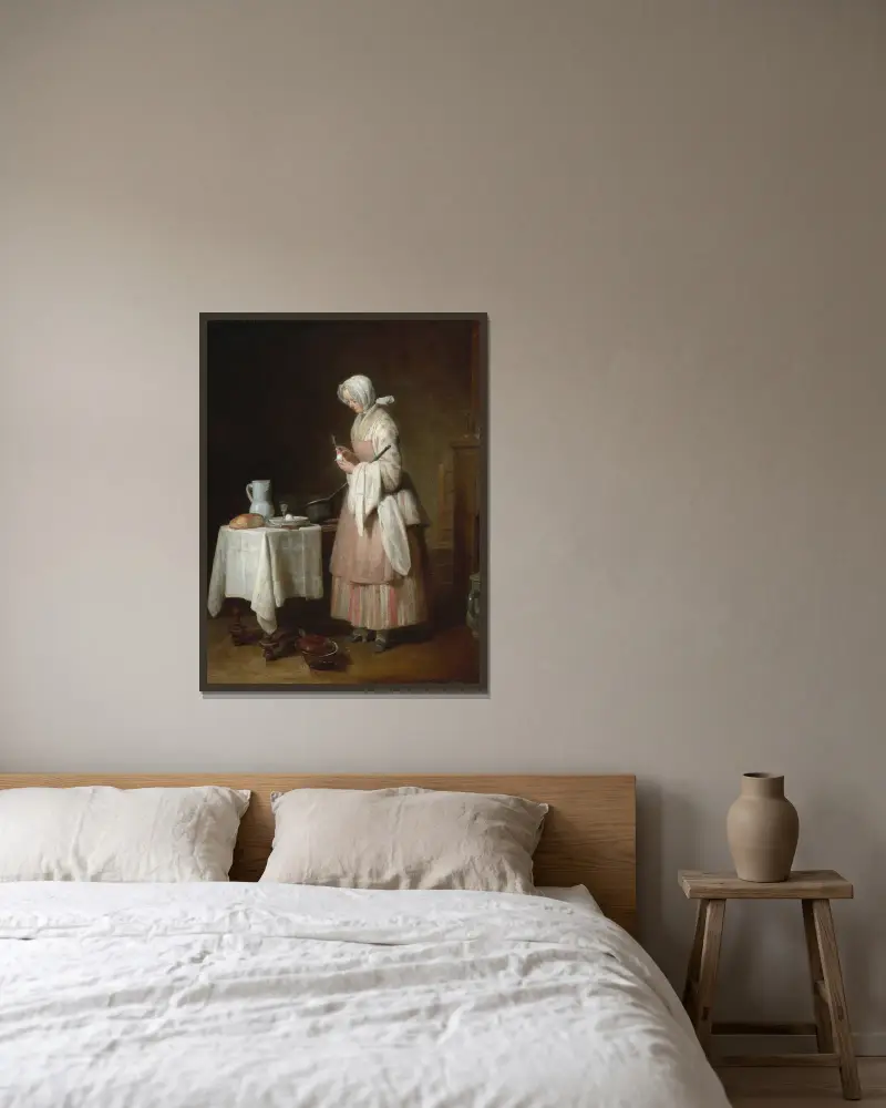 The Attentive Nurse av Jean Siméon Chardin inramad på en vägg