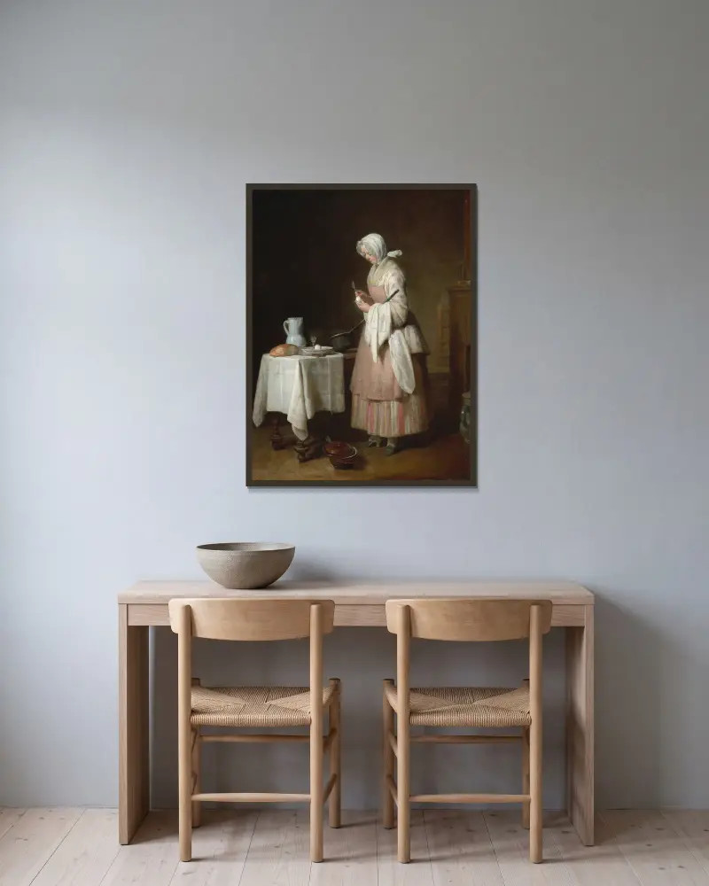 The Attentive Nurse av Jean Siméon Chardin inramad på en vägg