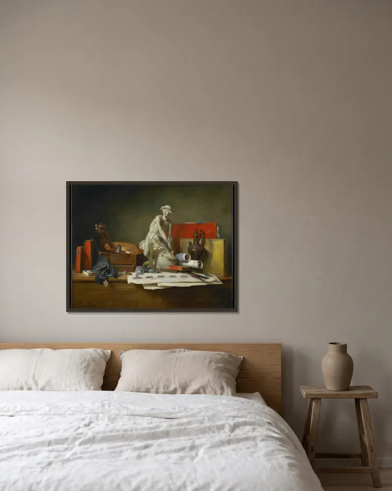 Konsternas attribut och de belöningar de tilldelas av Jean Siméon Chardin inramad på en vägg