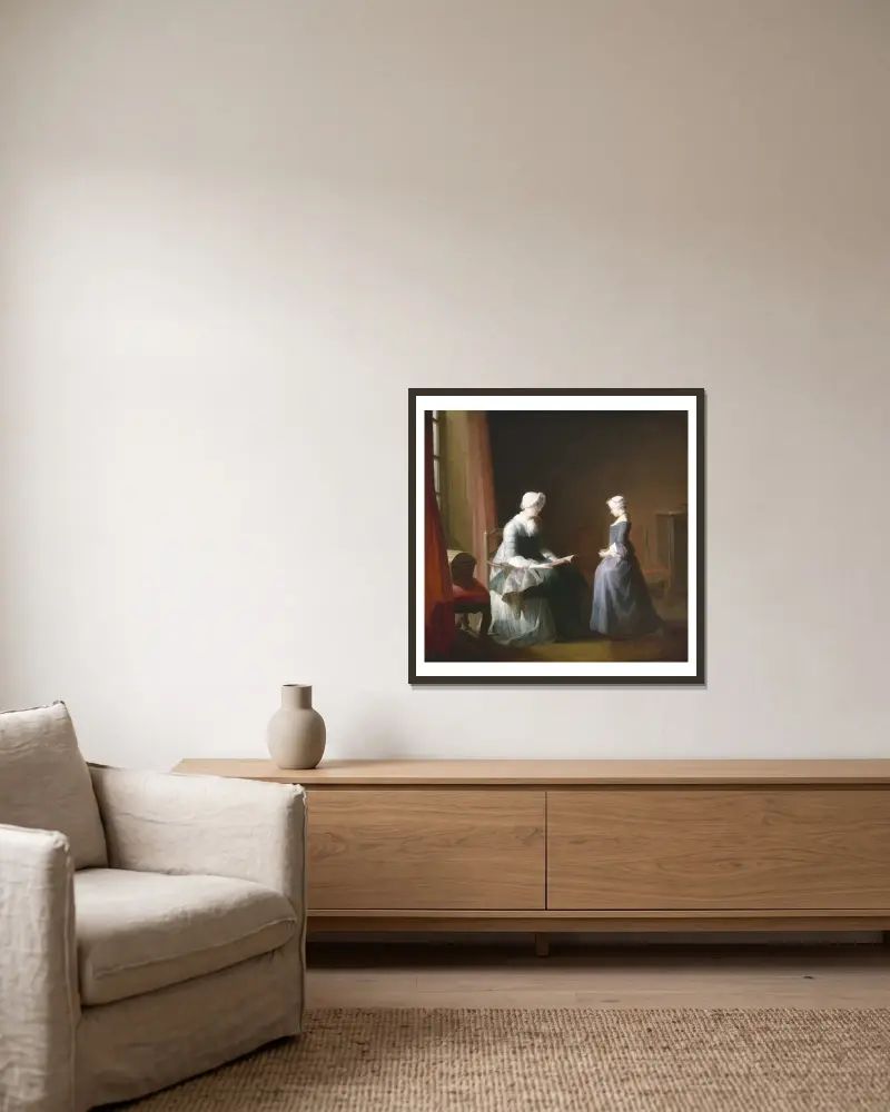 Dobre wychowanie, Jean Siméon Chardin w ramie na ścianie