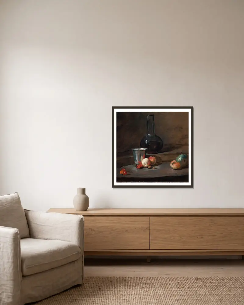 Der Silberbecher von Jean Siméon Chardin gerahmt an einer Wand