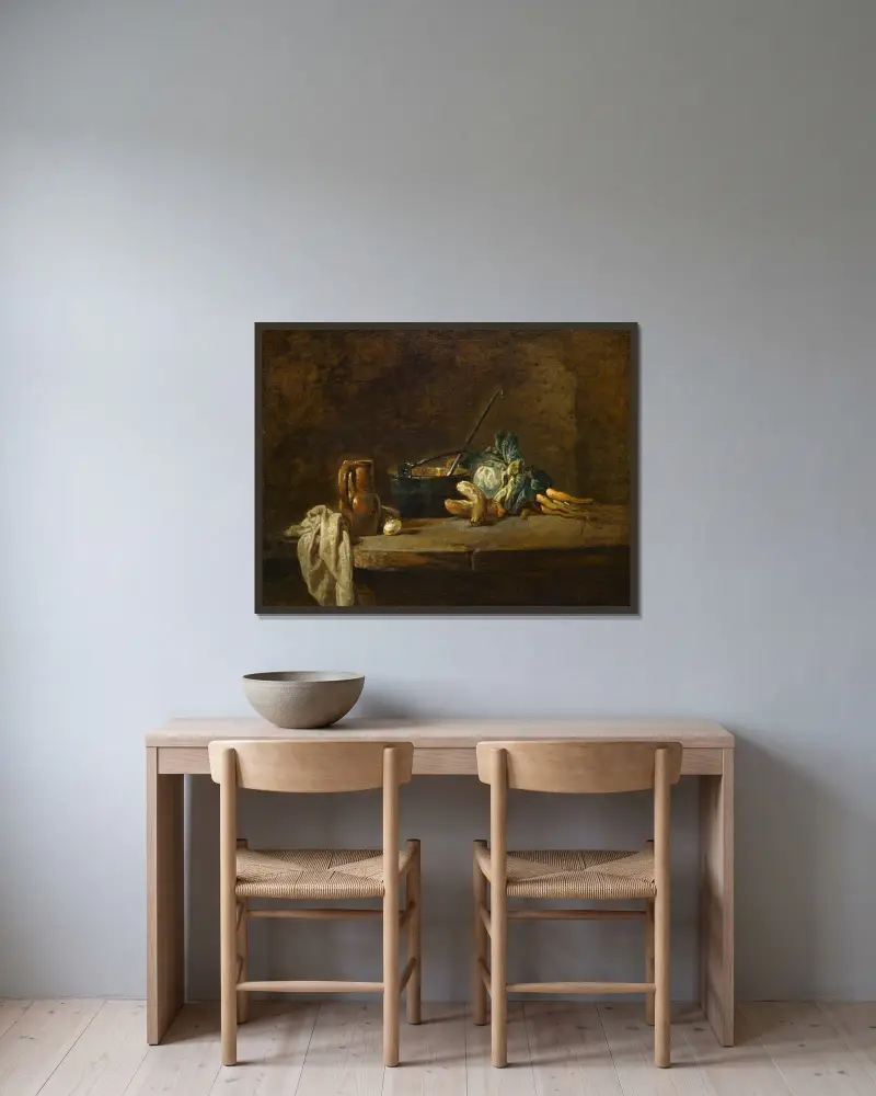 Gemüse für die Suppe von Jean Siméon Chardin gerahmt an einer Wand
