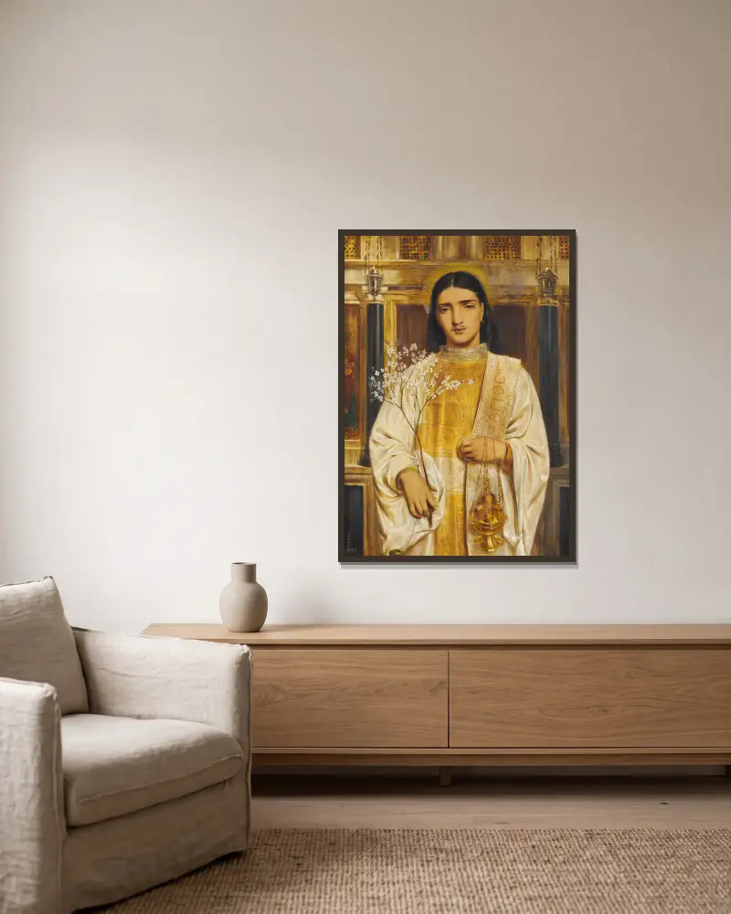 En helgon från den östliga kyrkan av Simeon Solomon inramad på en vägg