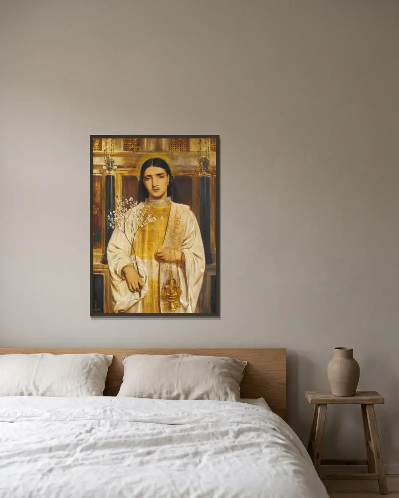 En helgon från den östliga kyrkan av Simeon Solomon inramad på en vägg