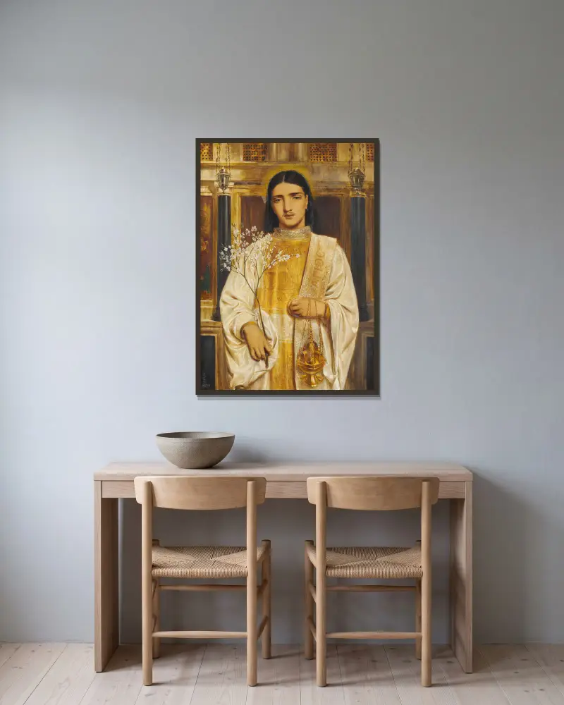 En helgon från den östliga kyrkan av Simeon Solomon inramad på en vägg