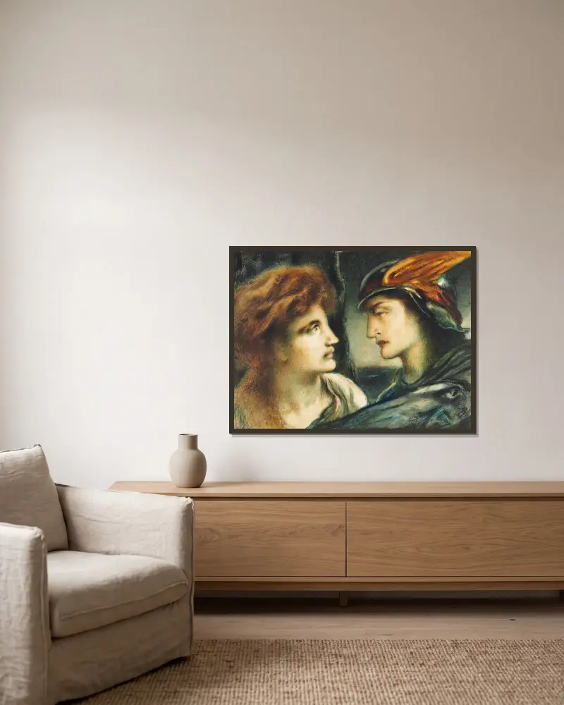 Merkur und Proserpina von Simeon Solomon gerahmt an einer Wand