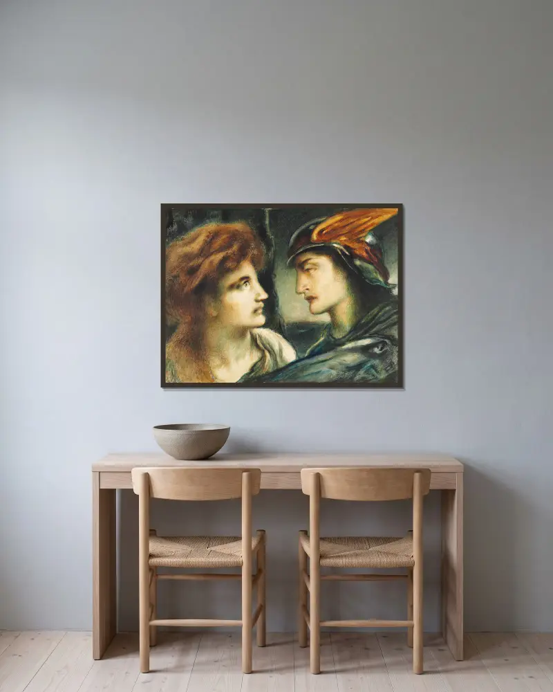 Merkur und Proserpina von Simeon Solomon gerahmt an einer Wand
