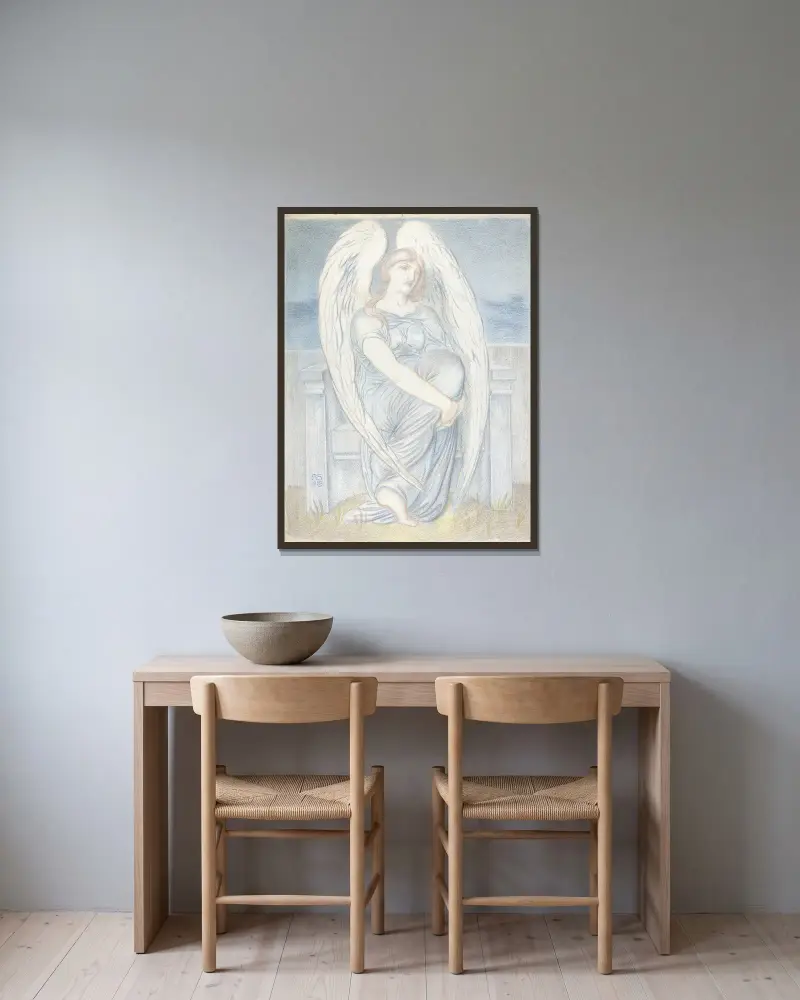 Seated Angel av Simeon Solomon inramad på en vägg