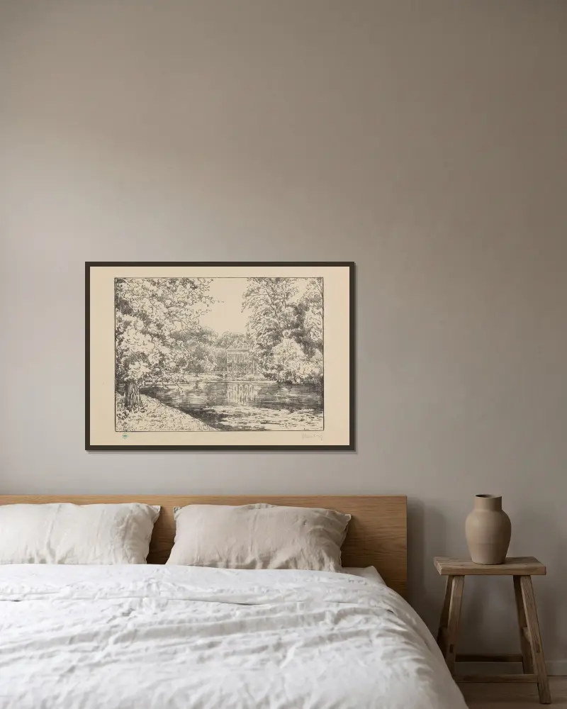 Schloss Duivenvoorde am Weiher Duivenvoorde II von Simon Moulijn gerahmt an einer Wand